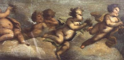Putti disporting (papir på lærred) (detalje til venstre) (se også 67087-90) af Luca Giordano