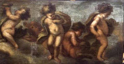 Putti disporting (papir på lærred) (højre detalje) (se også 67087-90) af Luca Giordano