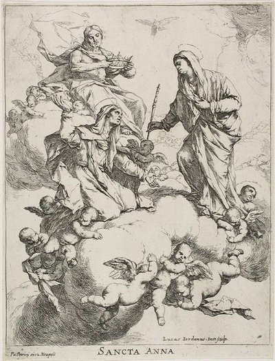 Sankt Anne modtaget i himlen af Kristus og jomfruen af Luca Giordano