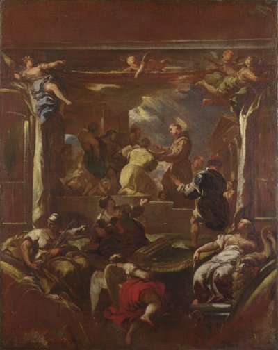 Sankt Antonius af Padua restaurerer en mands fod før 1700. af Luca Giordano