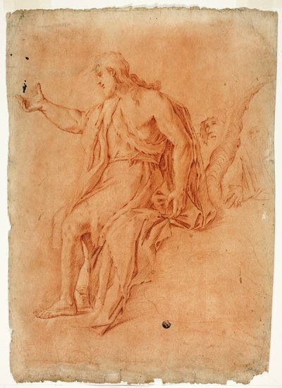 Sankt Johannes Døberen prædiker (recto); Nøgen mand med løftede arme og skitser af hoveder (verso) af Luca Giordano