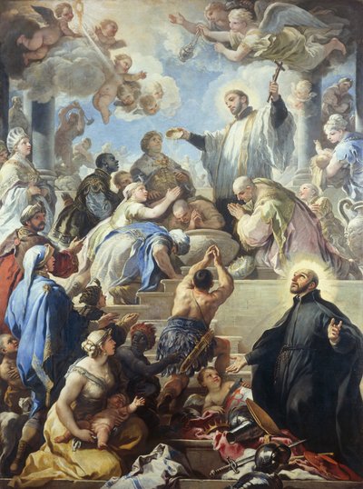 St Francis Xavier, der døber indianere, af Luca Giordano (1634-1705), olie på lærred, 421x315 cm af Luca Giordano