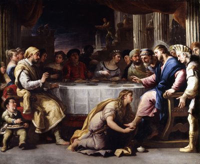 Magdalene vasker Kristi fødder i Simons hus, af Luca Giordano