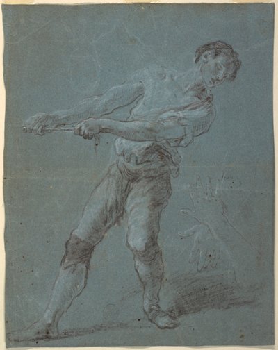 Ung mand trækker i et reb af Luca Giordano
