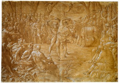 Kampen mellem Entellus fra Sicilien og Dares fra Troy, c1544 af Luca Penni