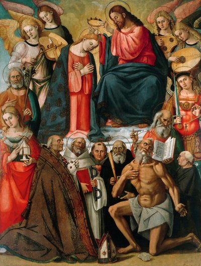 Jomfruens kroning med engle og hellige, 1523. af Luca Signorelli