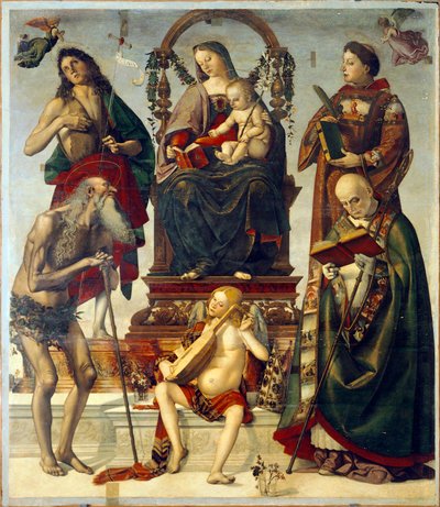 Pala of St. Onuphrius, Madonna og barn med hellige, af Luca Signorelli (ca 1445-1523), olie på træ, 221x189 cm. af Luca Signorelli