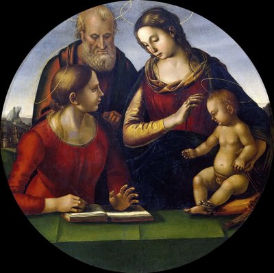 Den hellige familie med helgen, ca. 1490-1495. af Luca Signorelli