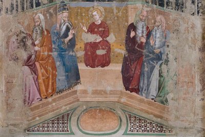 Jesus blandt lægerne i templet (fresko) af Luca di (attr.to) Tommè