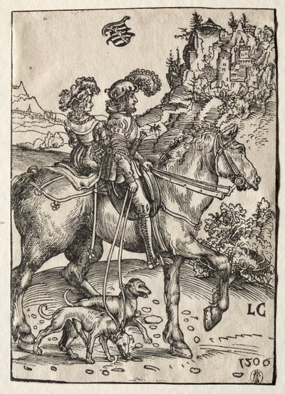 En gentleman og en dame rider på jagt af Lucas Cranach