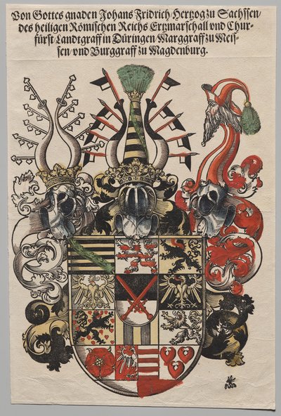 Våbenskjold af John Frederic, kurfyrst af Sachsen, kaldet storsindet af Lucas Cranach
