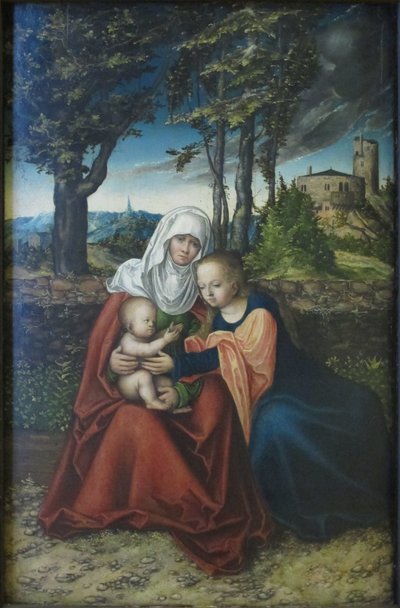Tysk: Hl. Anna Selbdritt Madonna og barn med Sankt Anna. af Lucas Cranach the Elder