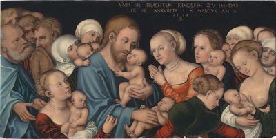 Tysk: Lasset die Kindlein zu mir kommen (Christus segnet die Kinder) Lad de små børn komme til mig (Kristus velsigner børnene) af Lucas Cranach the Elder