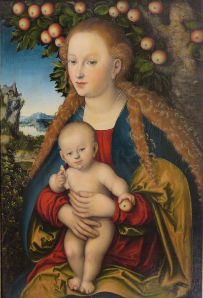 Tysk: Madonna und Kind unter dem Apfelbaum Madonna og barn under æbletræet / The Virgin and Child Under an Apple Tree af Lucas Cranach the Elder