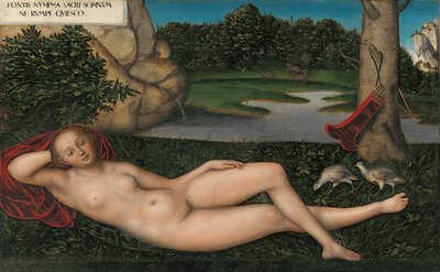Tysk:  Quellnymphe Nymfen ved springvandet af Lucas Cranach the Elder