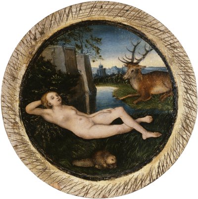 Tysk: Hvilende forårsnymfe Liggende nymfe af Lucas Cranach the Elder