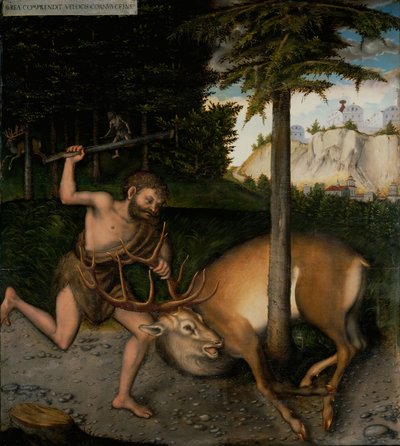 Hercules fanger den Ceryneianske hind fra The Labors of Hercules af Lucas Cranach the Elder