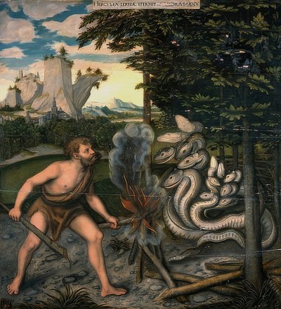 Herkules og den lerneiske slange. Fra serien af ​​Herkules gerninger. Efter 1537 af Lucas Cranach the Elder