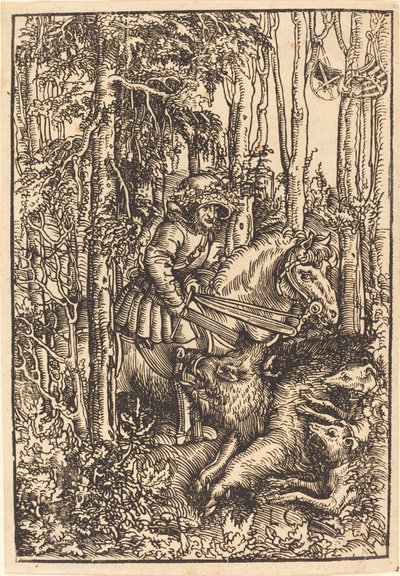 Jæger til hest på jagt efter vildsvin af Lucas Cranach the Elder