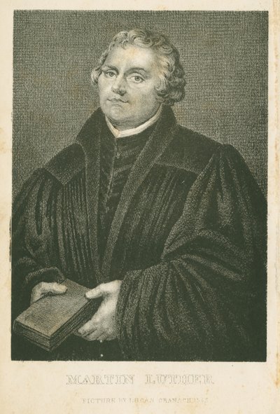 Martin Luther, litografi af James Weber (ca. 1824-86), ca. 1850 af Lucas Cranach the Elder