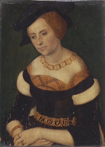 Portræt af Barbara Zapolya (1495-1515), dronning af Polen, med halskæde og bælte med Bamp;S (Barbara et Sigismundus) monogram af Lucas Cranach the Elder