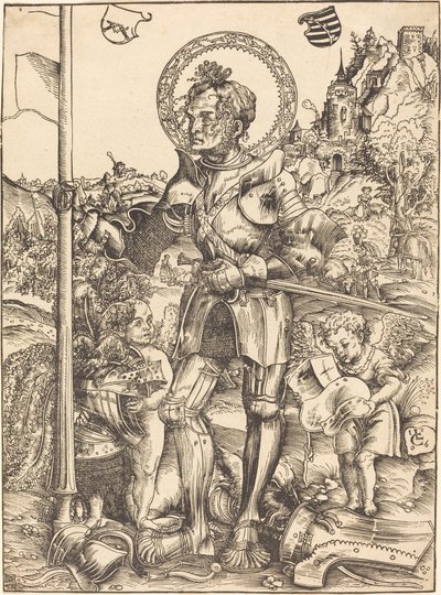 Saint George stående, med to engle af Lucas Cranach the Elder