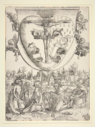 Jomfruen, Saint John, Saint Lawrence og Saint Roch med det hellige hjertes arme af Lucas Cranach the Elder