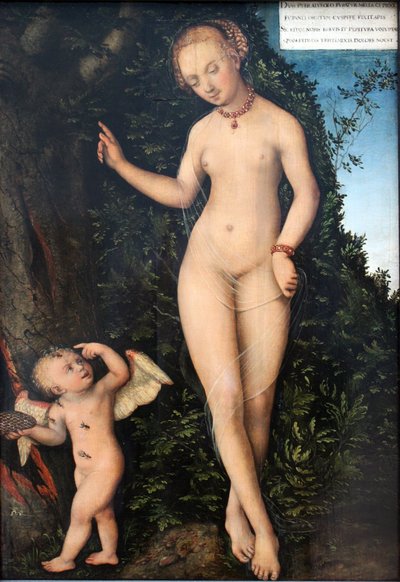 Venus og Amor, honningtyven af Lucas Cranach the Elder