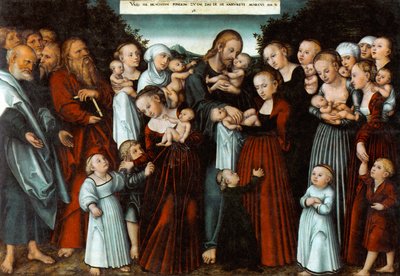 Tysk: Christus segnet die Kinder Kristus velsigner børnene af Lucas Cranach the Younger