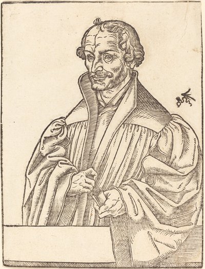 Philip Melanchton, Halv-længde til venstre, står bag et brystværk af Lucas Cranach the Younger