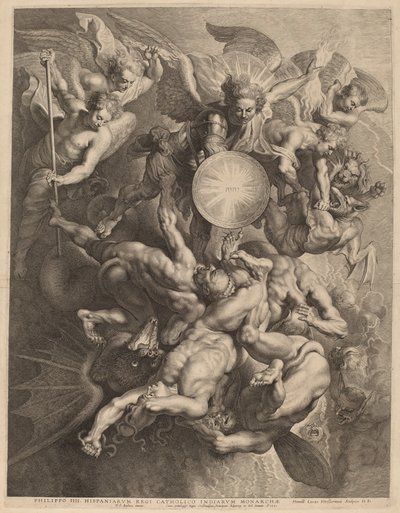 De oprørske engles fald af Lucas Emil Vorsterman after Sir Peter Paul Rubens