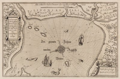 Søkort over Riga-bugten, kartografi. af Lucas Jansz. Waghenaer