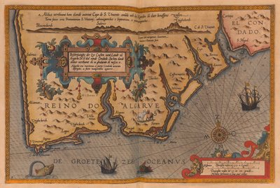 Atlas i overstørrelse med titlen "Speculum nauticum super navigatione maris occidentalis confectu, continens omnes oras maritimas Galliae, Hispaniae, and praecipuarum partium Angliae", ca. 1591 (tegning) af Lucas Janszoon Waghenaer