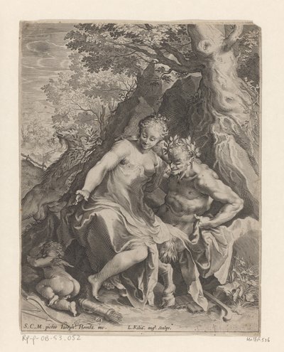 Nymfe på knæet af en satyr af Lucas Kilian