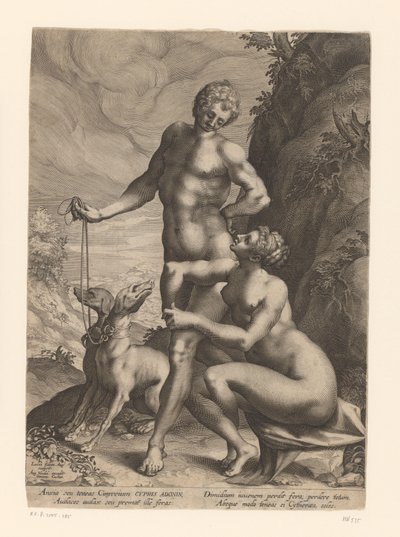 Venus og Adonis med to hunde af Lucas Kilian