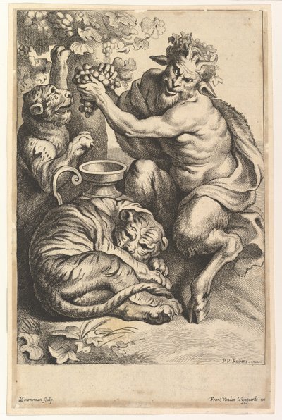 Satyr med druer og to tigre, 1614-1679. af Lucas Vorsterman II