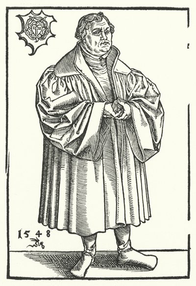 Den tyske protestantiske reformator Martin Luther senere i livet (stik) af Lucas the Elder (after) Cranach
