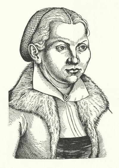 Katharina von Bora, hustru til den tyske protestantiske reformator Martin Luther (stik) af Lucas the Elder (after) Cranach