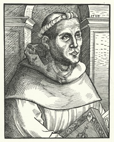 Martin Luther som en augustinermunk (stik) af Lucas the Elder (after) Cranach