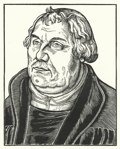 Portræt af den tyske protestantiske reformator Martin Luther senere i livet (stik) af Lucas the Elder (after) Cranach