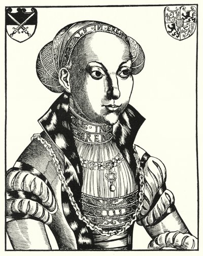Sybille of Cleves, konsort af John Frederick I, kurfyrst af Sachsen (gravering) af Lucas the Elder (after) Cranach