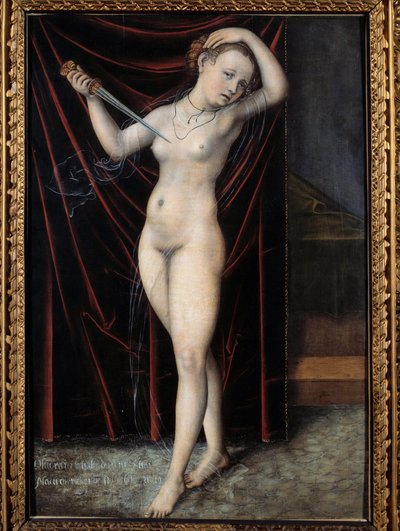 Lucrece giver sig selv døden Lucrece, romersk dame fra det 6. århundrede f.Kr., selvmord. Maleri af Lucas Cranach (1472-1553) 1500-tallet. Besancon, Museum of Fine Arts af Lucas the Elder Cranach