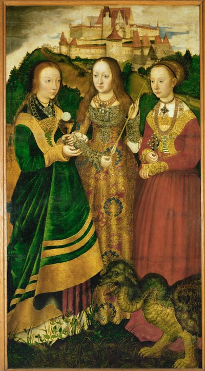 Sankt Barbara, Sankt Ursula og Sankt Margaretha, detalje af Sankt Katarinas alter af Lucas the Elder Cranach