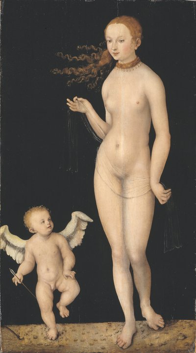 Venus et Cupidon - Venus og Amor, af Cranach, Lucas, den ældre (1472-1553). Olie på træ. Mål: 90x49,5 cm. Nationalmuseum Stockholm af Lucas the Elder Cranach