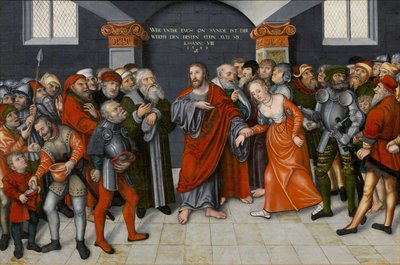 Kristus og kvinden taget i utroskab af Lucas the Younger Cranach