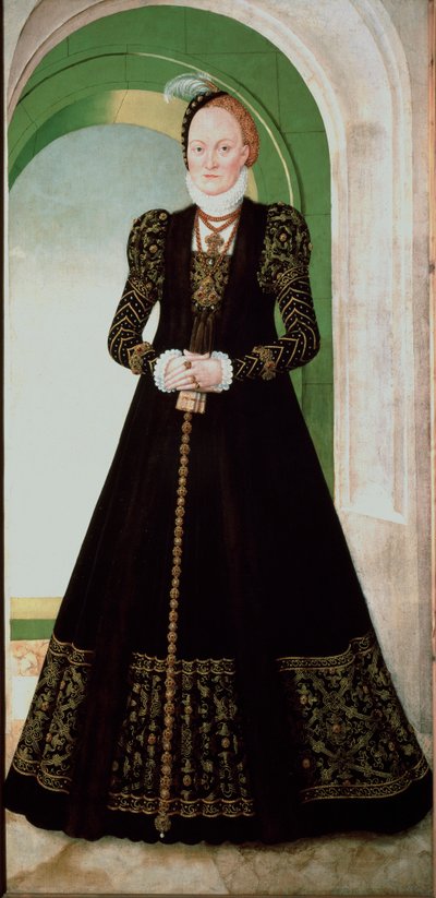 Portræt af Anne af Danmark (1532-1585) Hustru til kurfyrst Augustus af Sachsen (1526-1586) Maleri af Lucas Cranach den Unge (1515-1586) 1565 søn. 215x104 cm Vienna Kunsthistorisches Museum af Lucas the Younger Cranach