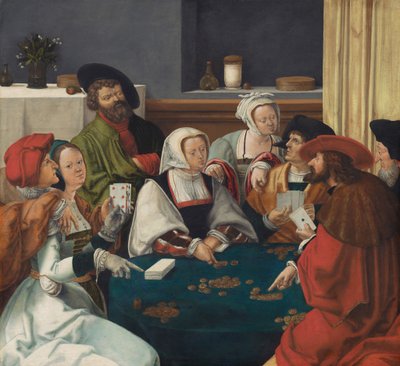 Kortspillerne, sandsynligvis ca. 1550-99 (olie på lærred) af Lucas van (after) Leyden
