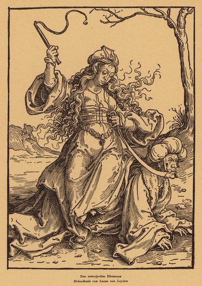 Den underkuede ægtemand (træsnit) af Lucas van (after) Leyden