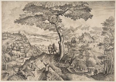 Soldiers at Rest Milites Requiescentes fra The Large Landscapes, ca. 1555-56 af Lucas van Doetecum