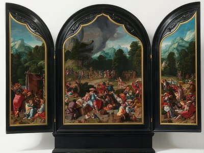 Tilbedelse af Guldkalven. Omkring 1530 af Lucas van Leyden